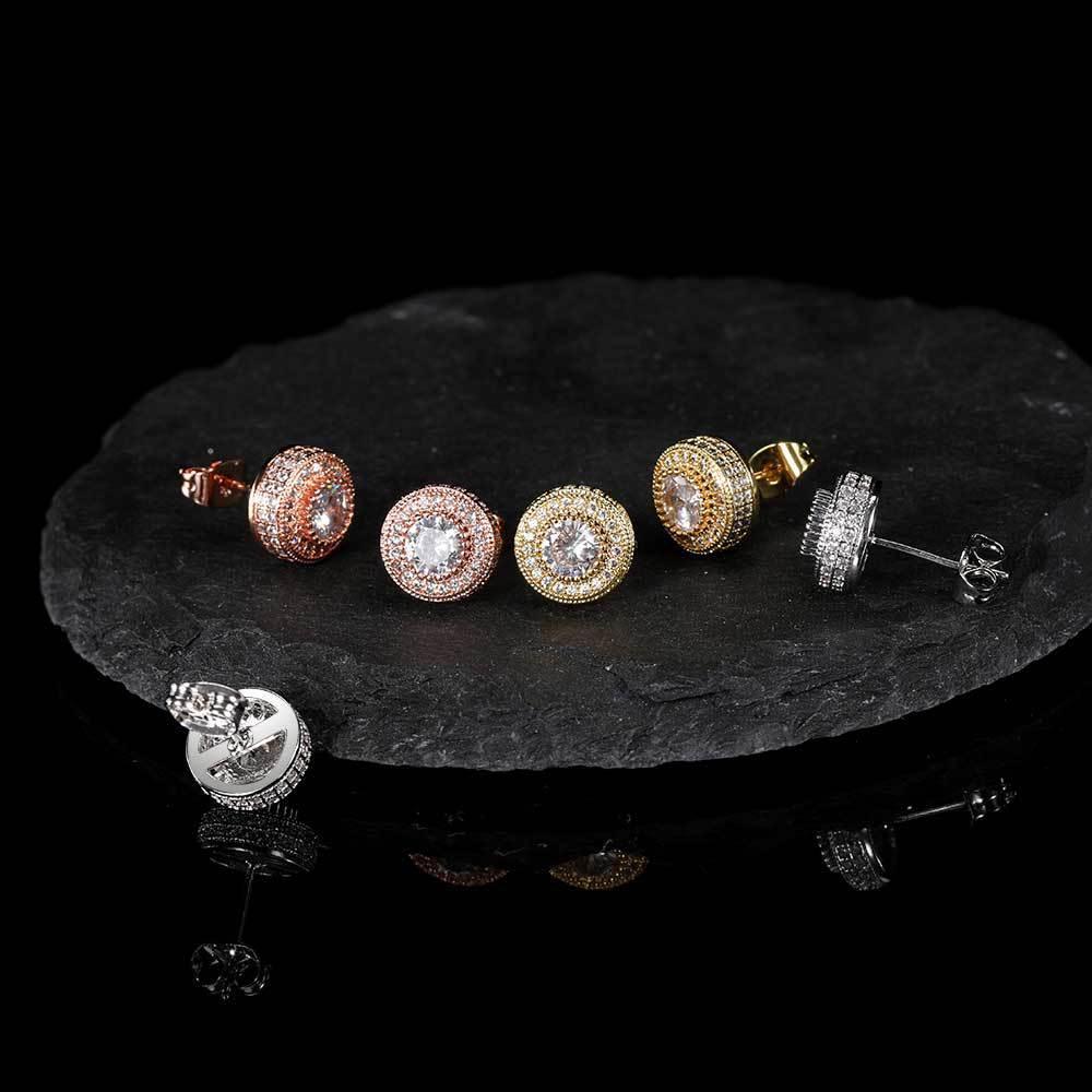 Round Full Zircon Stud Earrings with 925 Silver Pin for Men | High-End Hip Hop Jewelry | Caratix Jewelry - CaratixJewelry